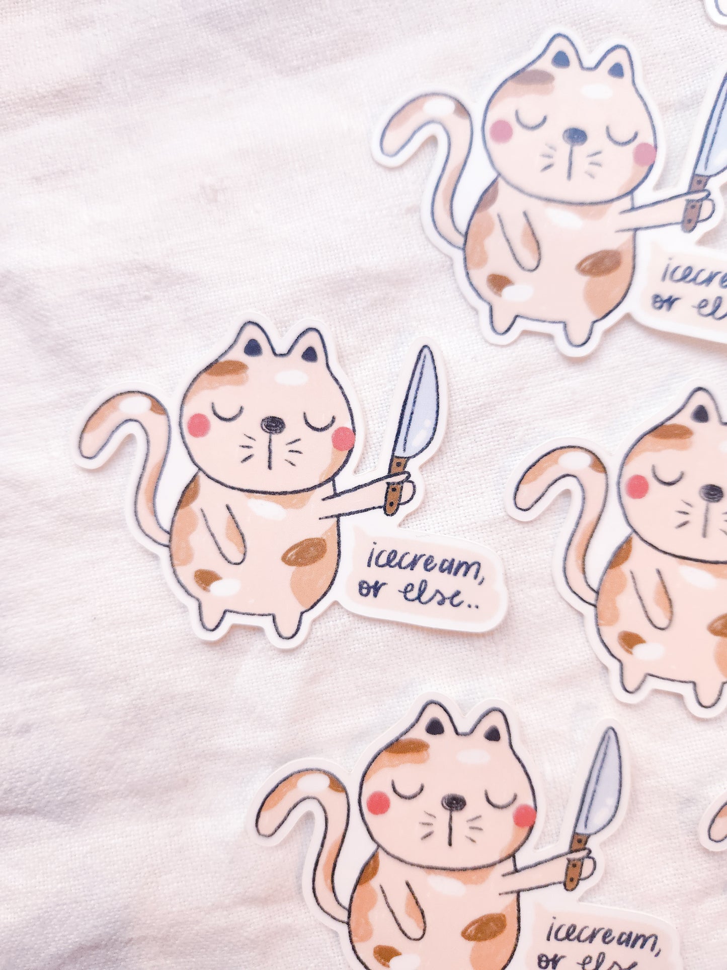 Ice Cream, or Else... Vinyl Sticker - Funny Cat with Knife