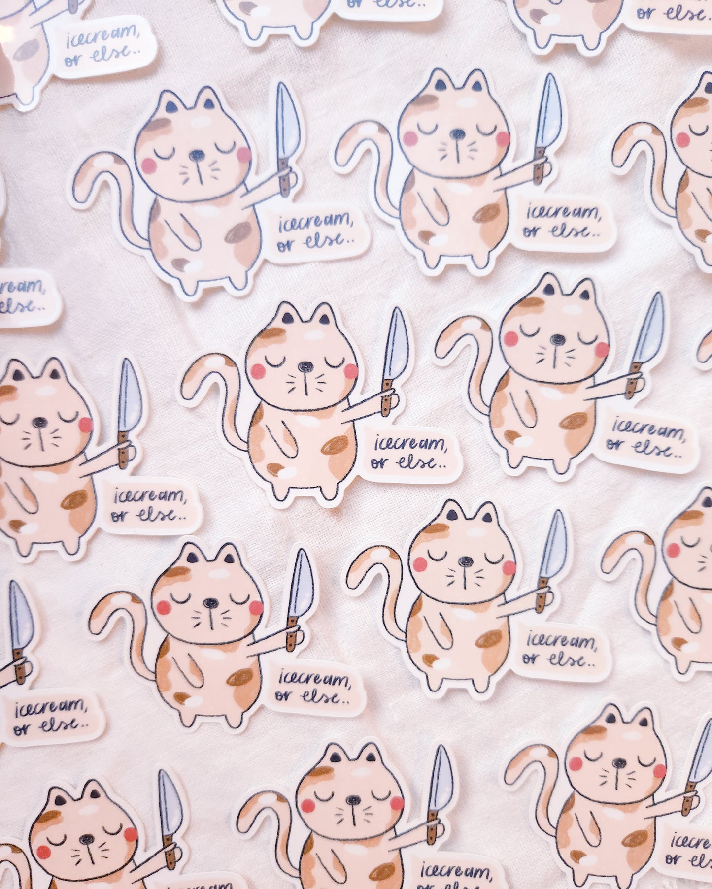 Ice Cream, or Else... Vinyl Sticker - Funny Cat with Knife