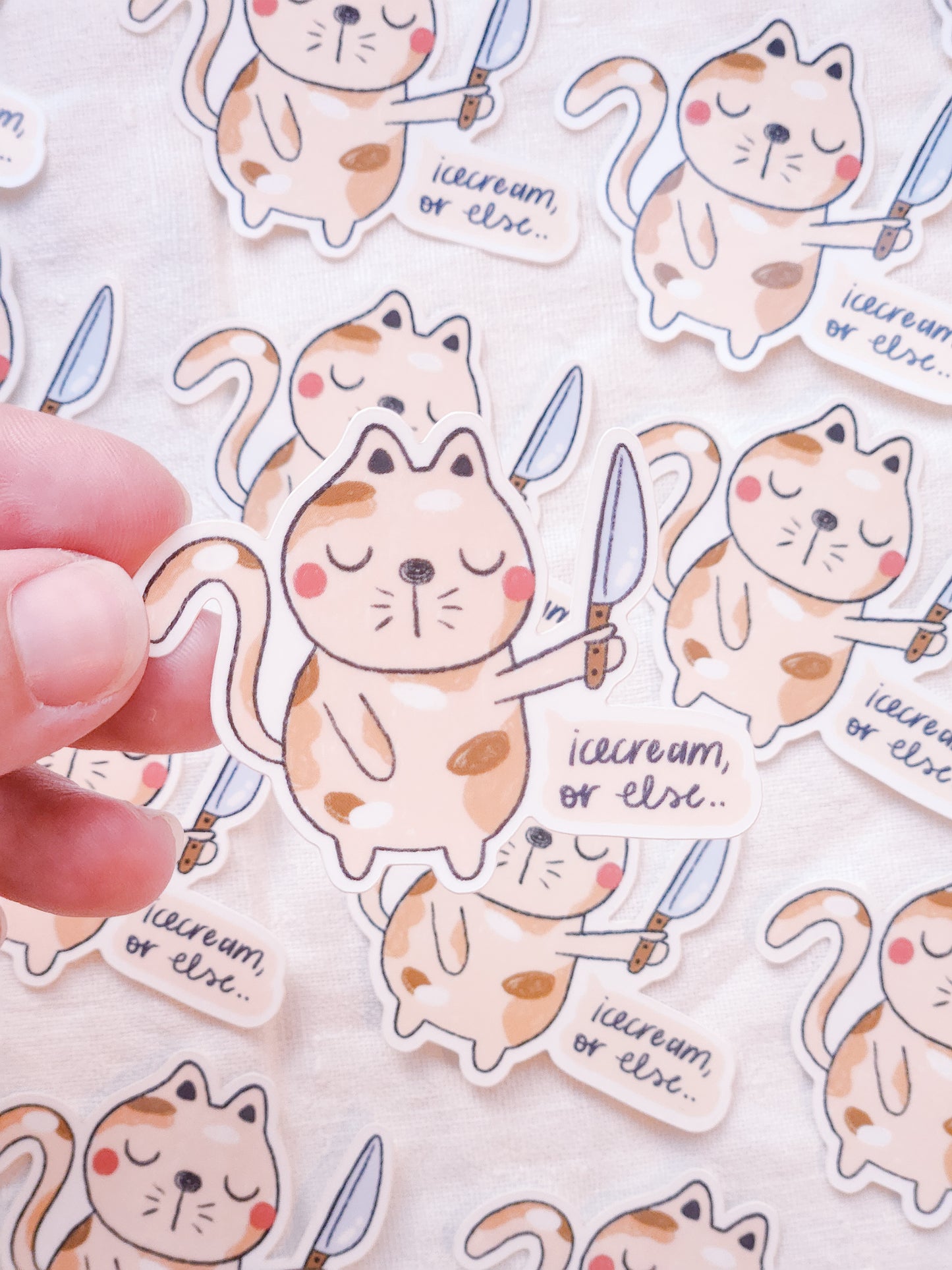 Ice Cream, or Else... Vinyl Sticker - Funny Cat with Knife