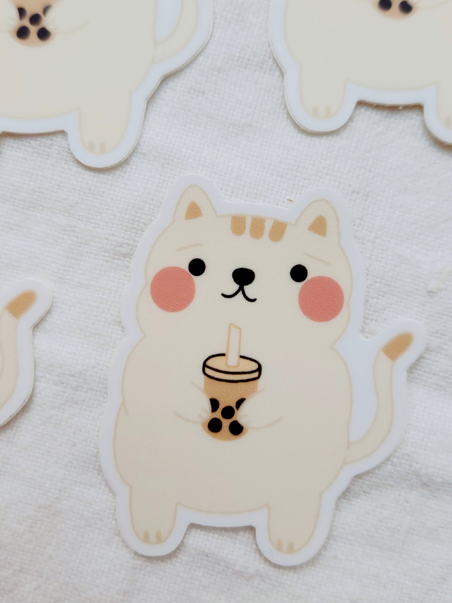 Cat Drinking Boba Tea Vinyl Sticker