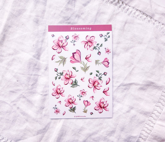 Blossoming Magnolias Sticker Sheet - White Vinyl